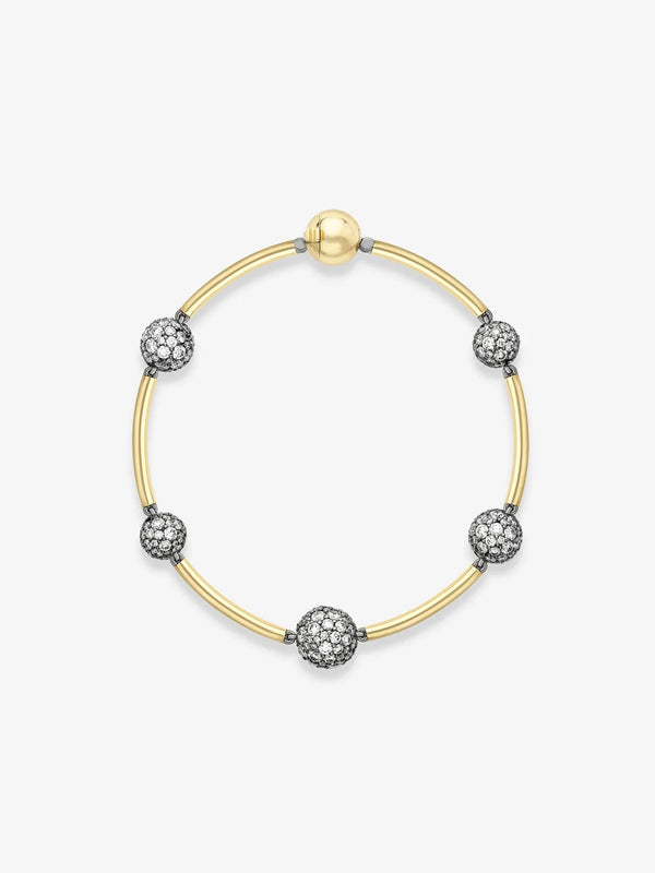 Round Diamond Pavé Station Sphere Bangle Bracelet, Two-Tone Gold Curved Bar Station Bracelet