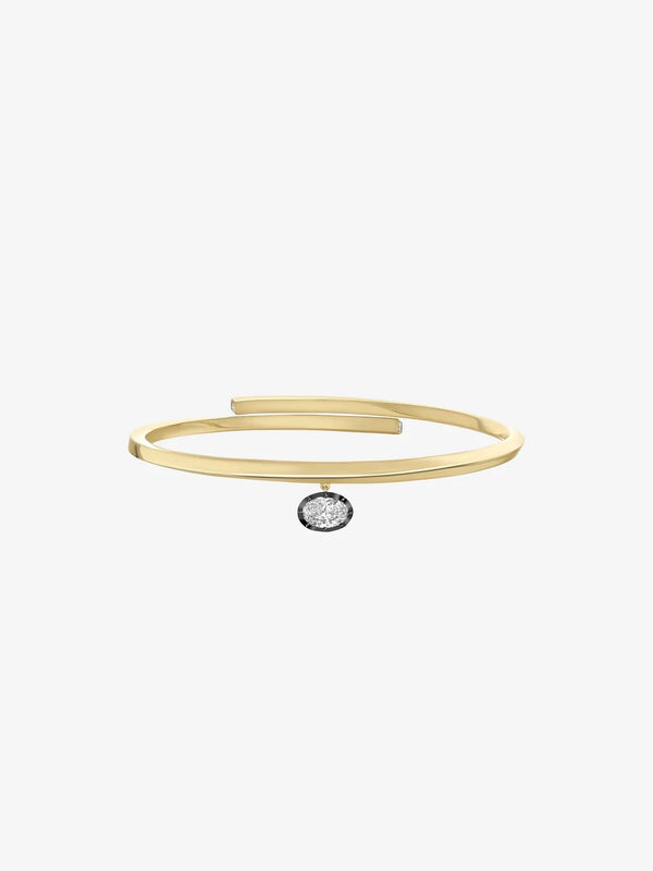Oval Cut Diamond Dangle Bypass Bangle Bracelet, Yellow Gold Open Cuff Bracelet
