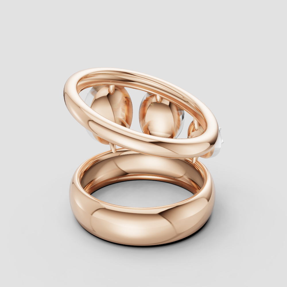 14K Rose Gold Open Sphere Ring – Modern Double Band Statement Ring