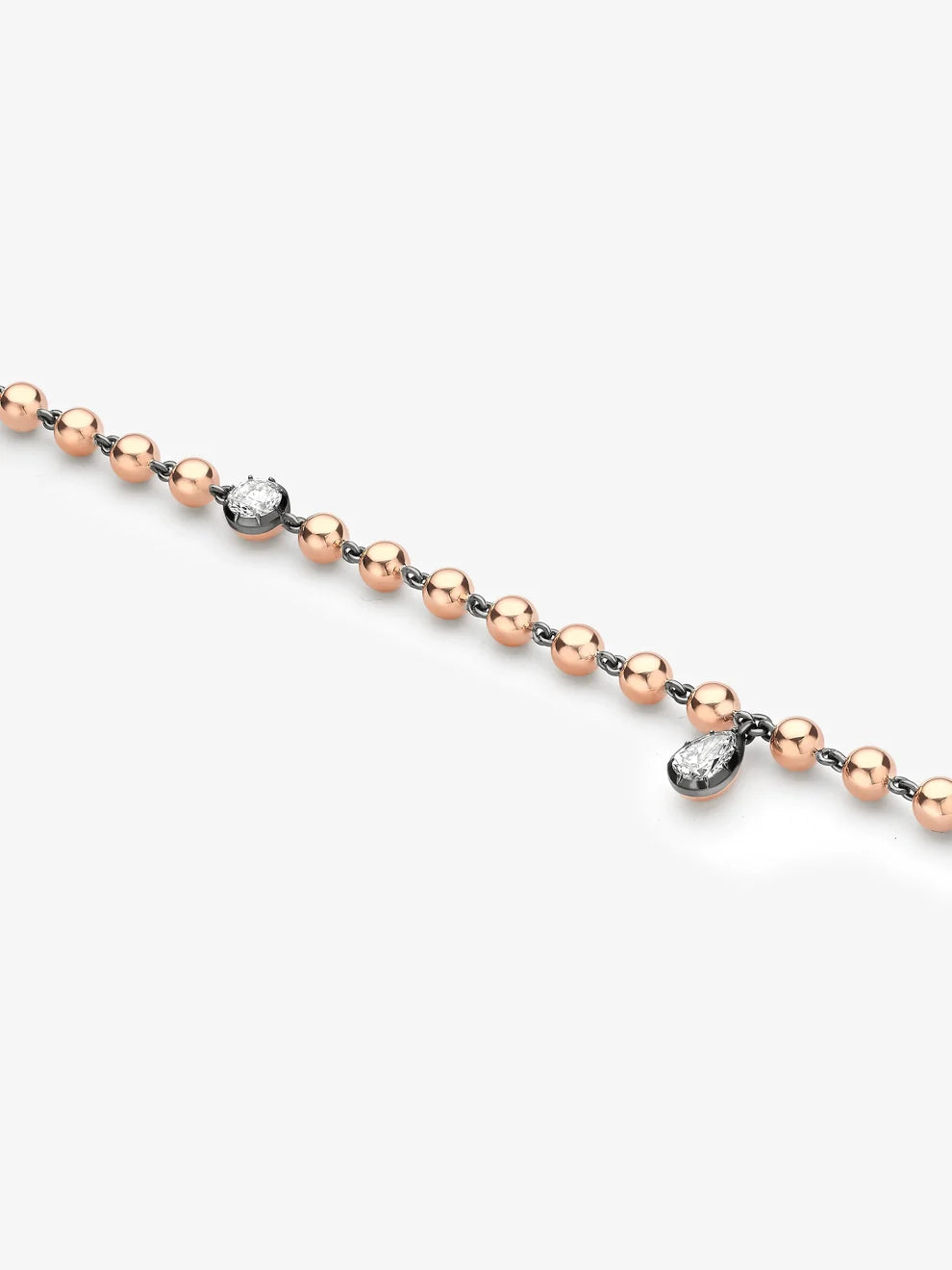Rose Gold Bead Station Bracelet, Pear Cut Diamond Charm Bracelet, Blackened Gold Accent Fine Jewelry