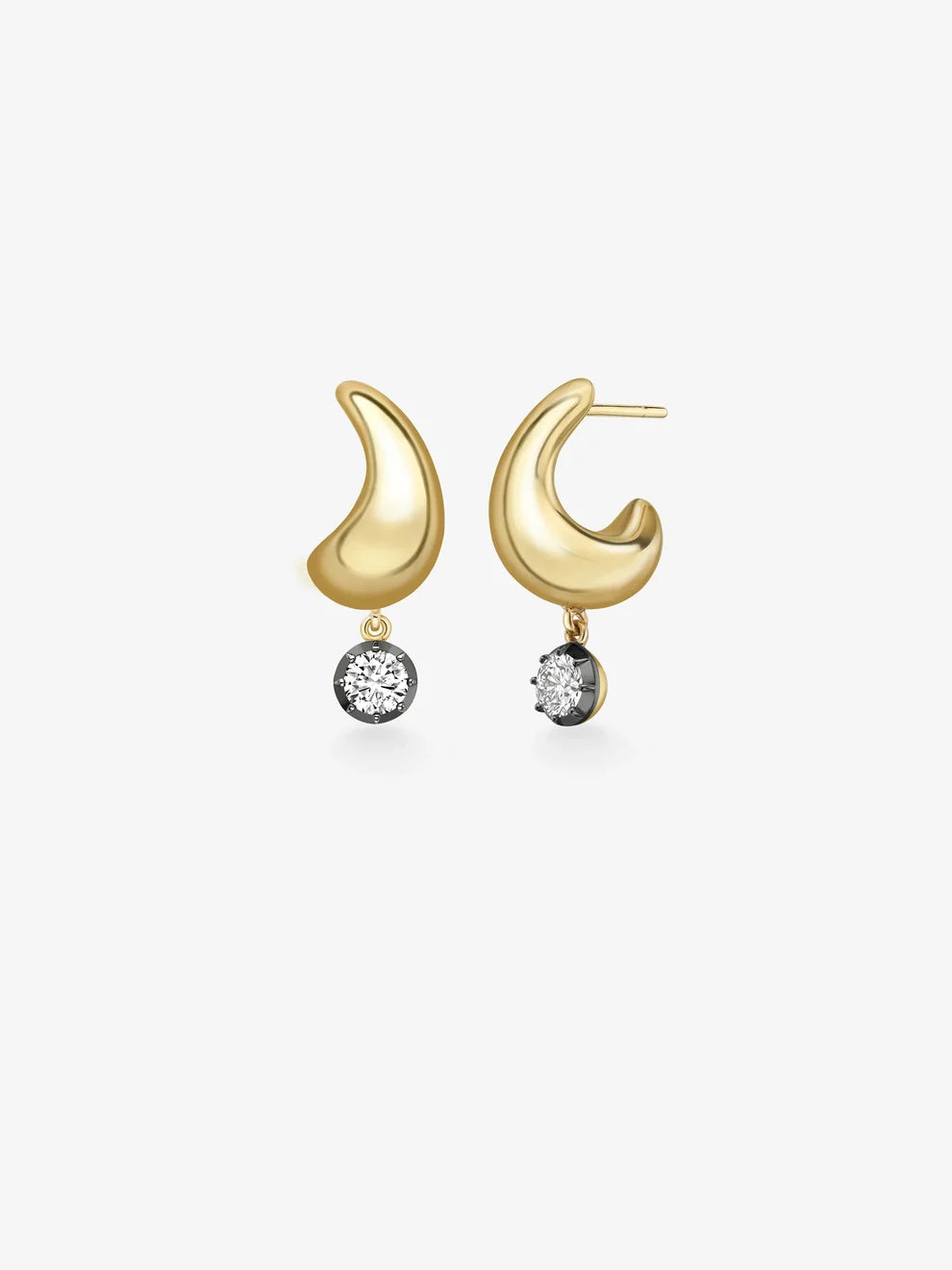 Sculptural Wave Diamond Drip Drop Earrings, Modern Organic Curve Hoop Earrings