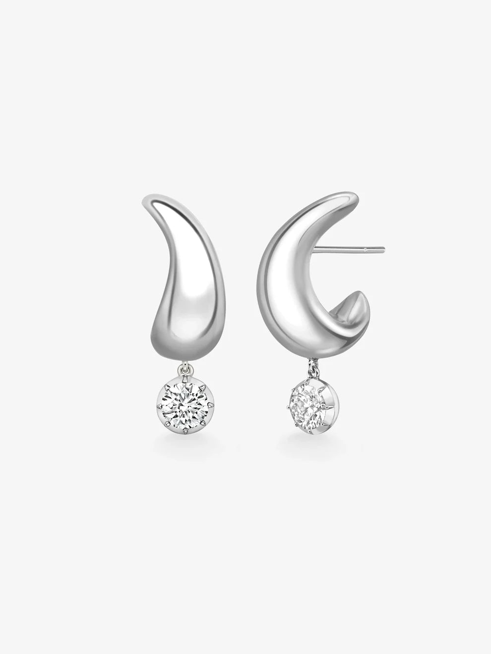 Round Brilliant Cut Lab Grown Diamond Sculptural Teardrop Dangle Earrings