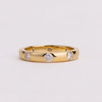Flush Set Round Lab Grown Diamond Wedding Band, Wide Yellow Gold Ring
