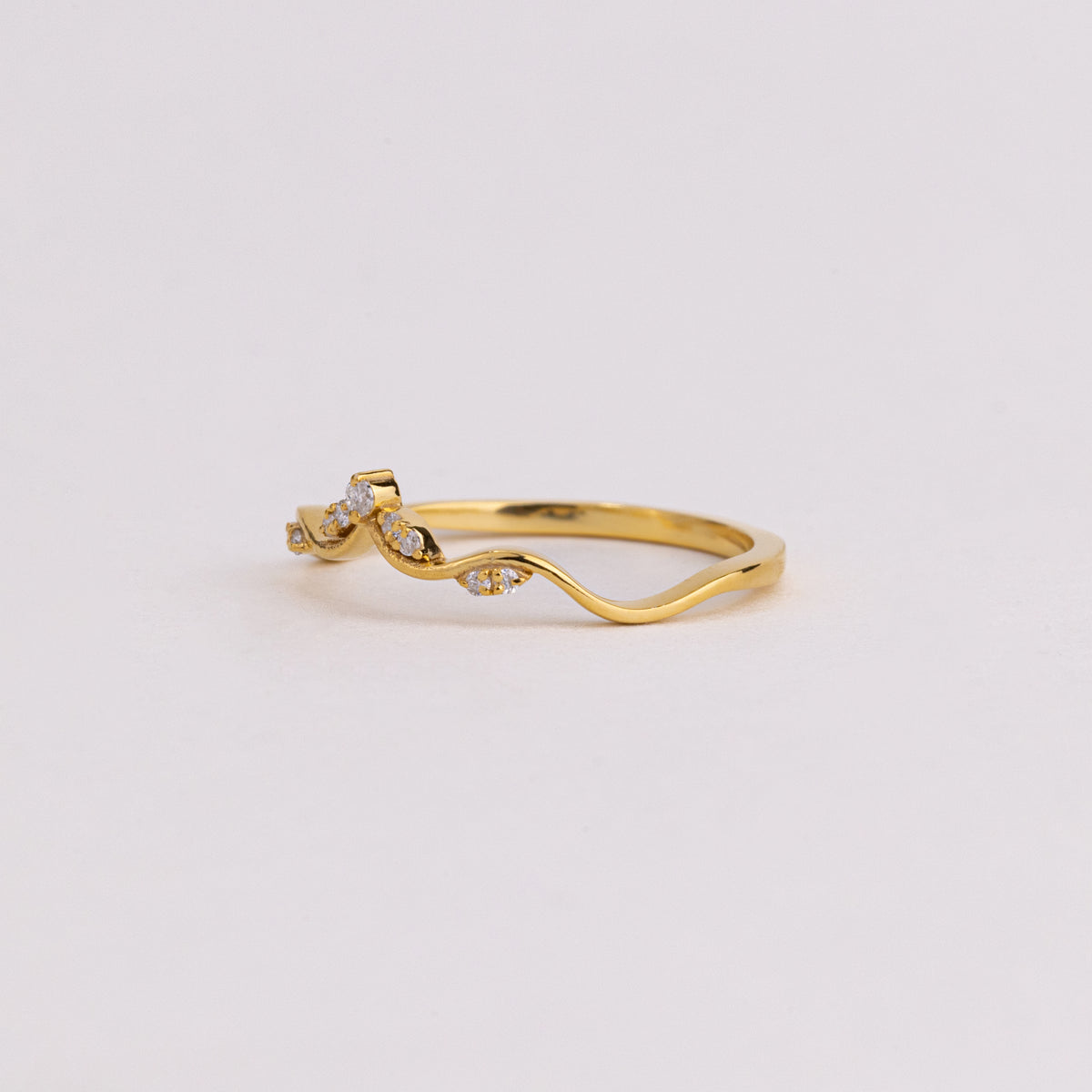 Curved Vine Lab Grown Diamond Wedding Band, Nature Inspired Leaf Ring