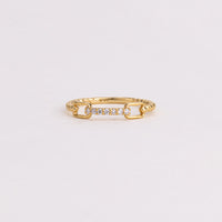 Round Lab Grown Diamond Bar Ring, Yellow Gold Open Link Rope Band, Minimal Stackable Wedding Ring