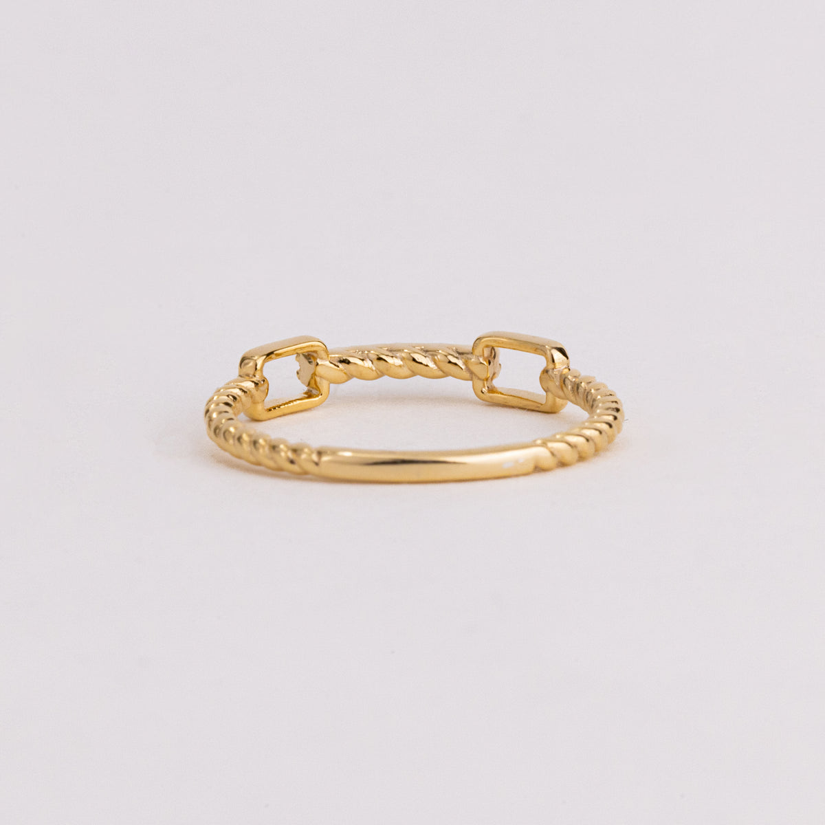 Round Lab Grown Diamond Bar Ring, Yellow Gold Open Link Rope Band, Minimal Stackable Wedding Ring