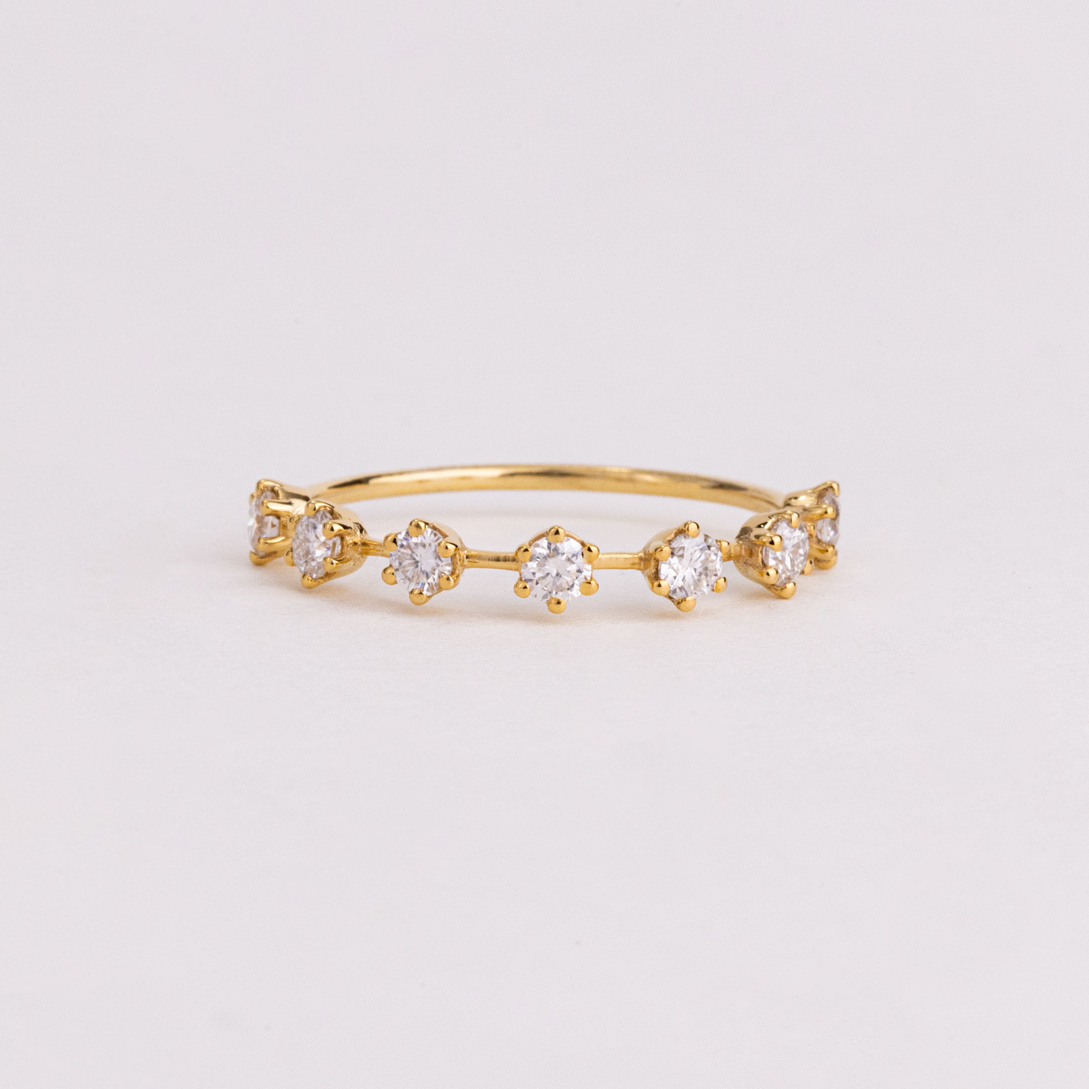 Round Lab Grown Diamond Station Wedding Band, Floating Half Eternity Ring