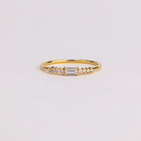 East West Emerald Cut Lab Grown Diamond Ring, Graduated Round Diamond Band