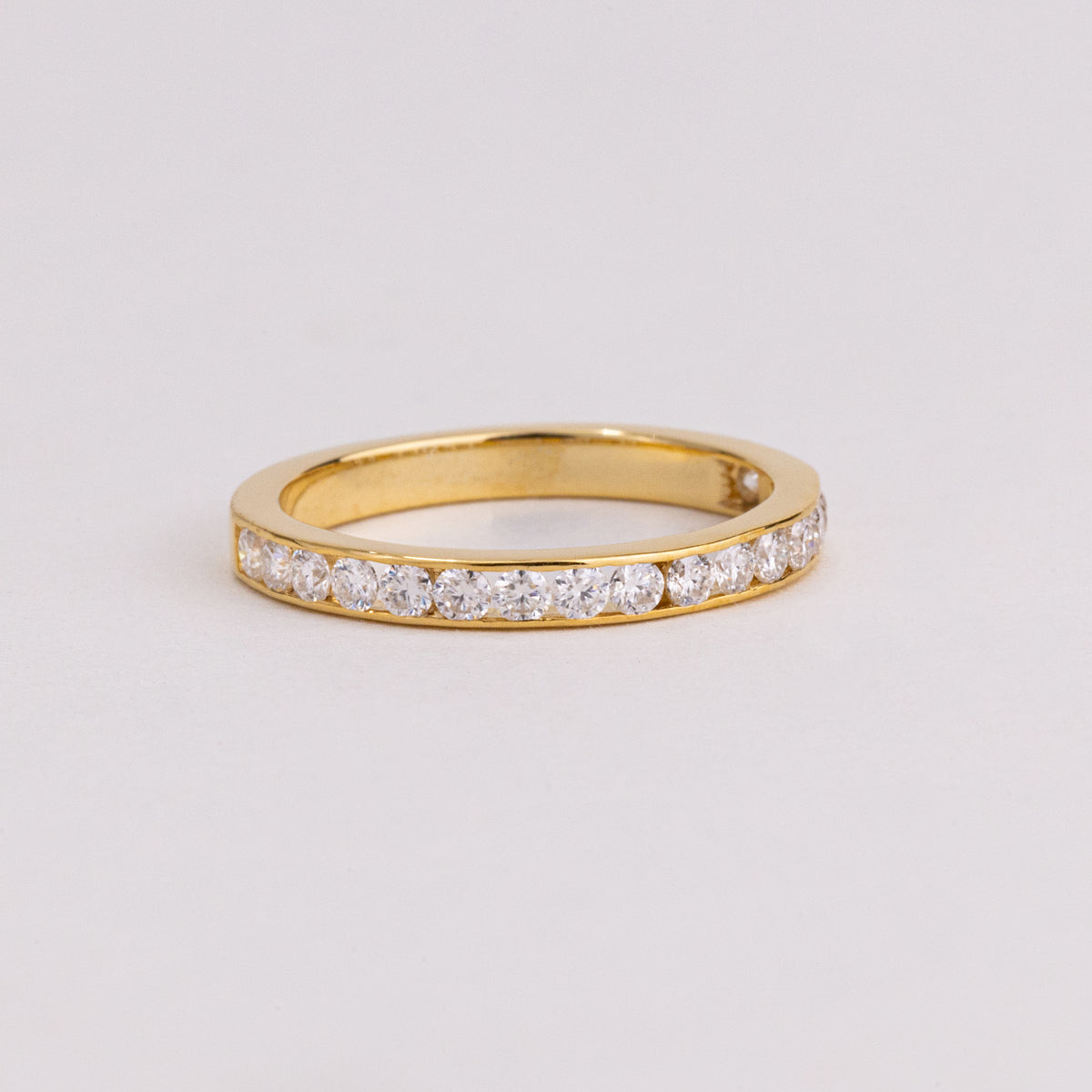 Round Cut Lab Grown Diamond Wedding Band, Channel Set Half Eternity Ring