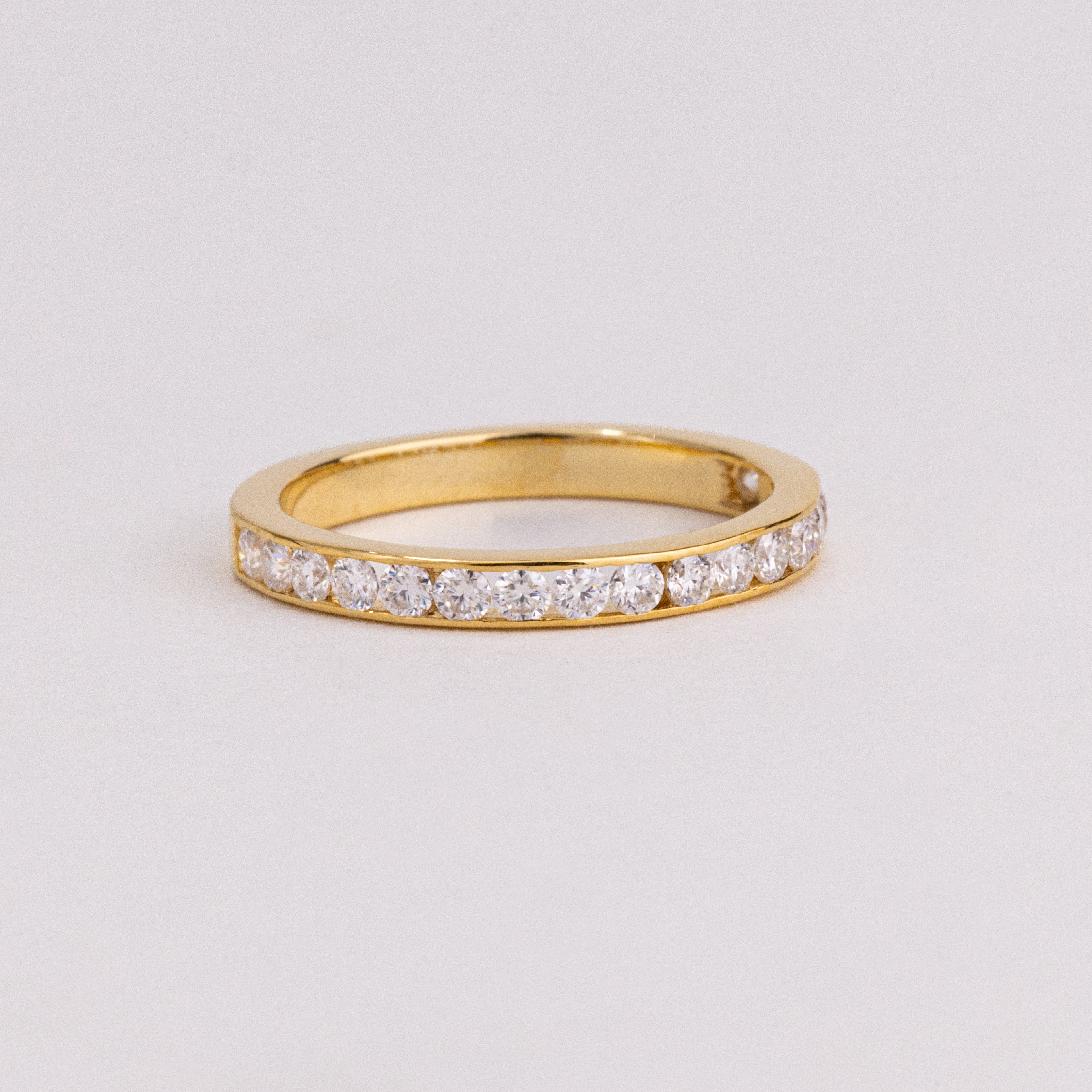 Round Cut Lab Grown Diamond Wedding Band, Channel Set Half Eternity Ring