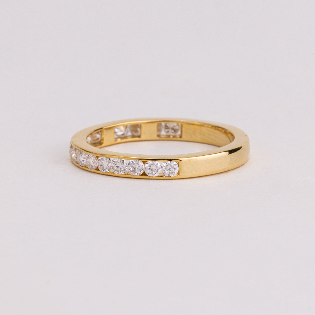 Round Cut Lab Grown Diamond Wedding Band, Channel Set Half Eternity Ring