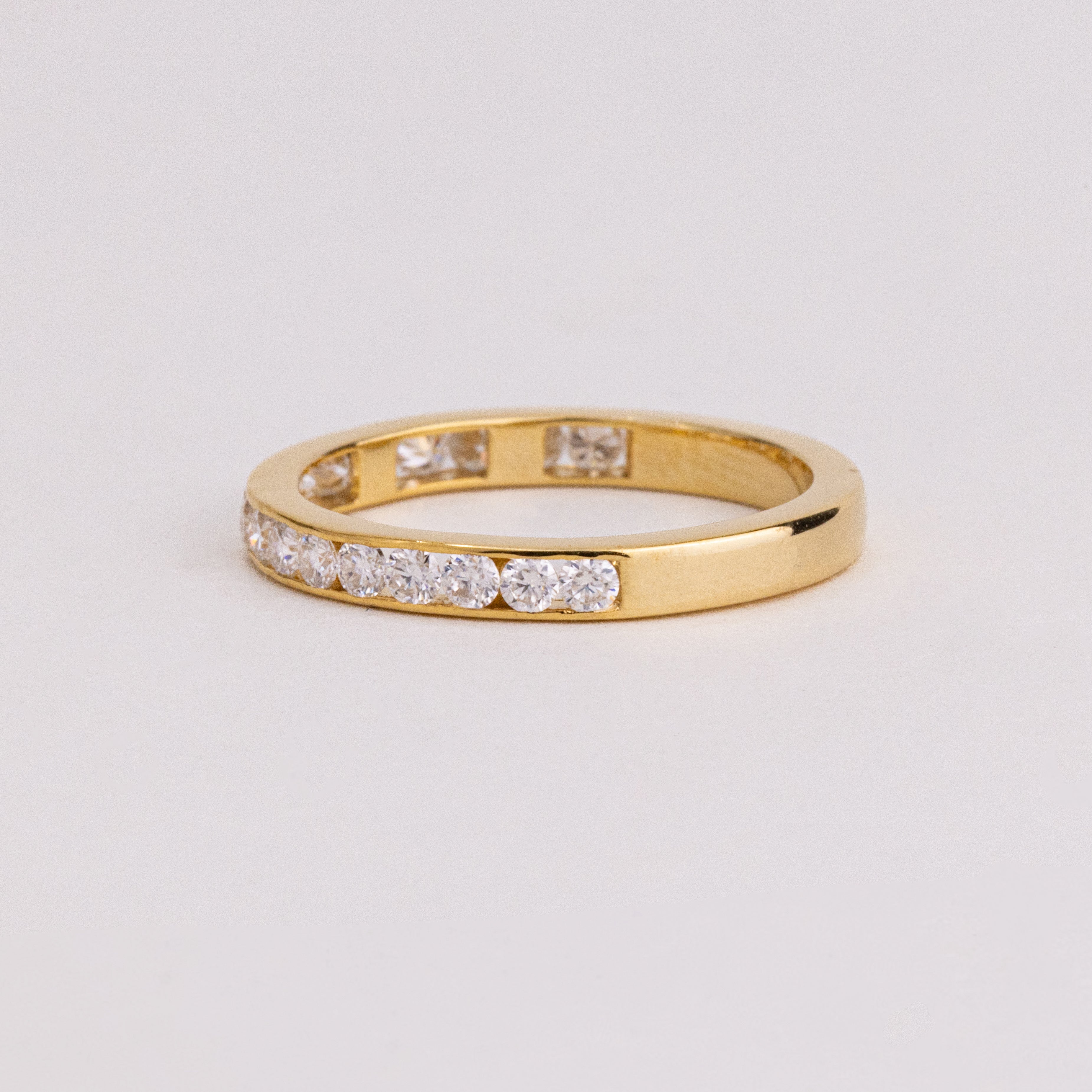 Round Cut Lab Grown Diamond Wedding Band, Channel Set Half Eternity Ring