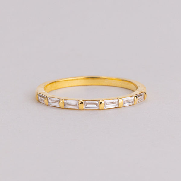 Baguette Cut Lab Grown Diamond Wedding Band, Minimal Yellow Gold Half Eternity Ring