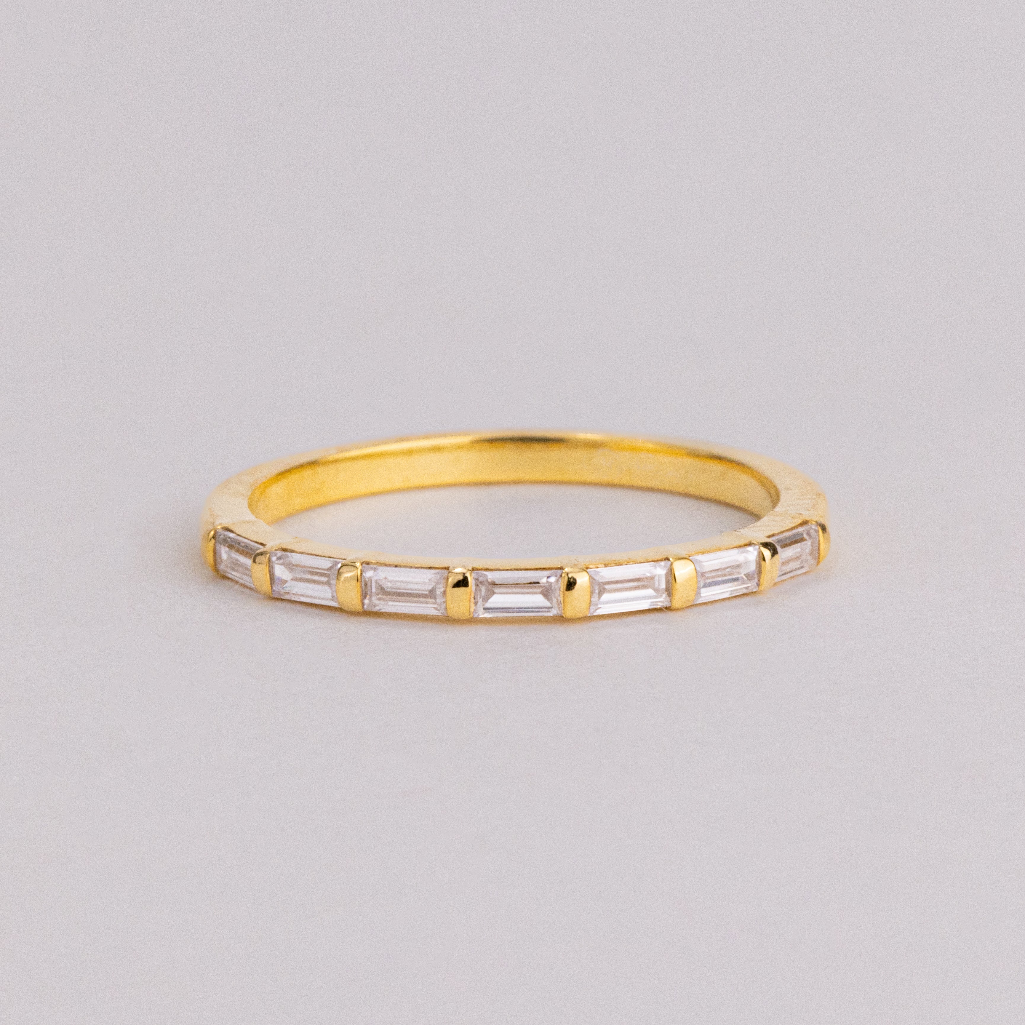 Baguette Cut Lab Grown Diamond Wedding Band, Minimal Yellow Gold Half Eternity Ring