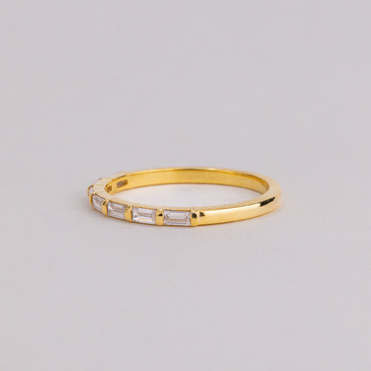 Baguette Cut Lab Grown Diamond Wedding Band, Minimal Yellow Gold Half Eternity Ring