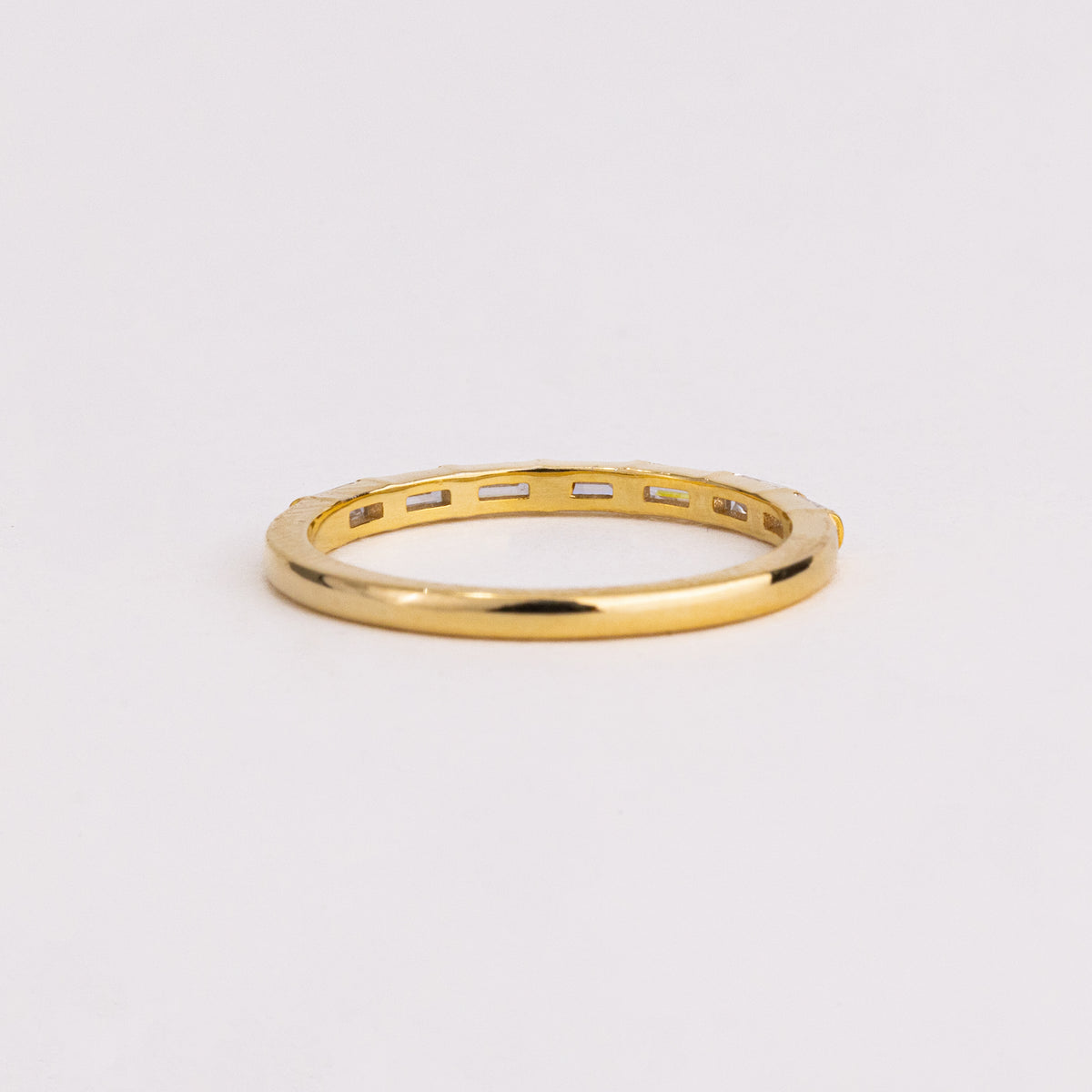 Baguette Cut Lab Grown Diamond Wedding Band, Minimal Yellow Gold Half Eternity Ring