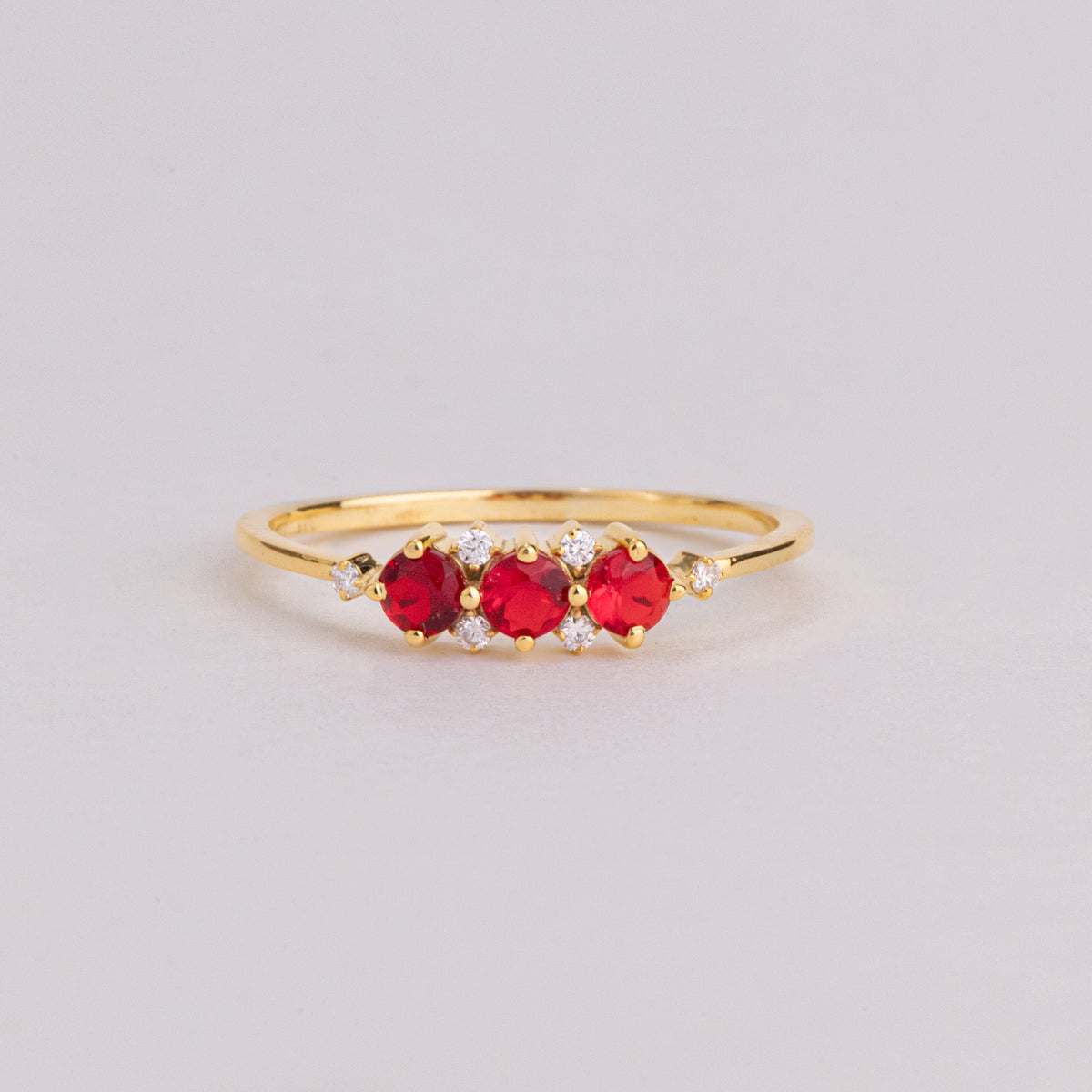 Round Ruby and Lab Grown Diamond Three Stone Ring