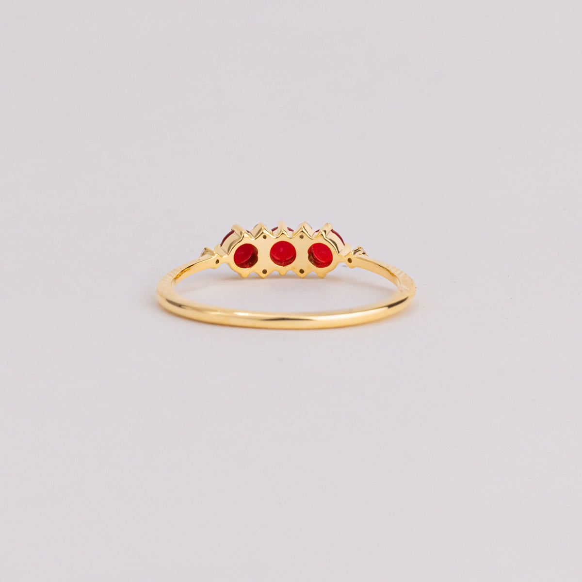 Round Ruby and Lab Grown Diamond Three Stone Ring