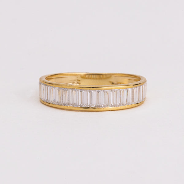 Baguette Lab Grown Diamond Wedding Band, Channel Set Wide Yellow Gold Ring