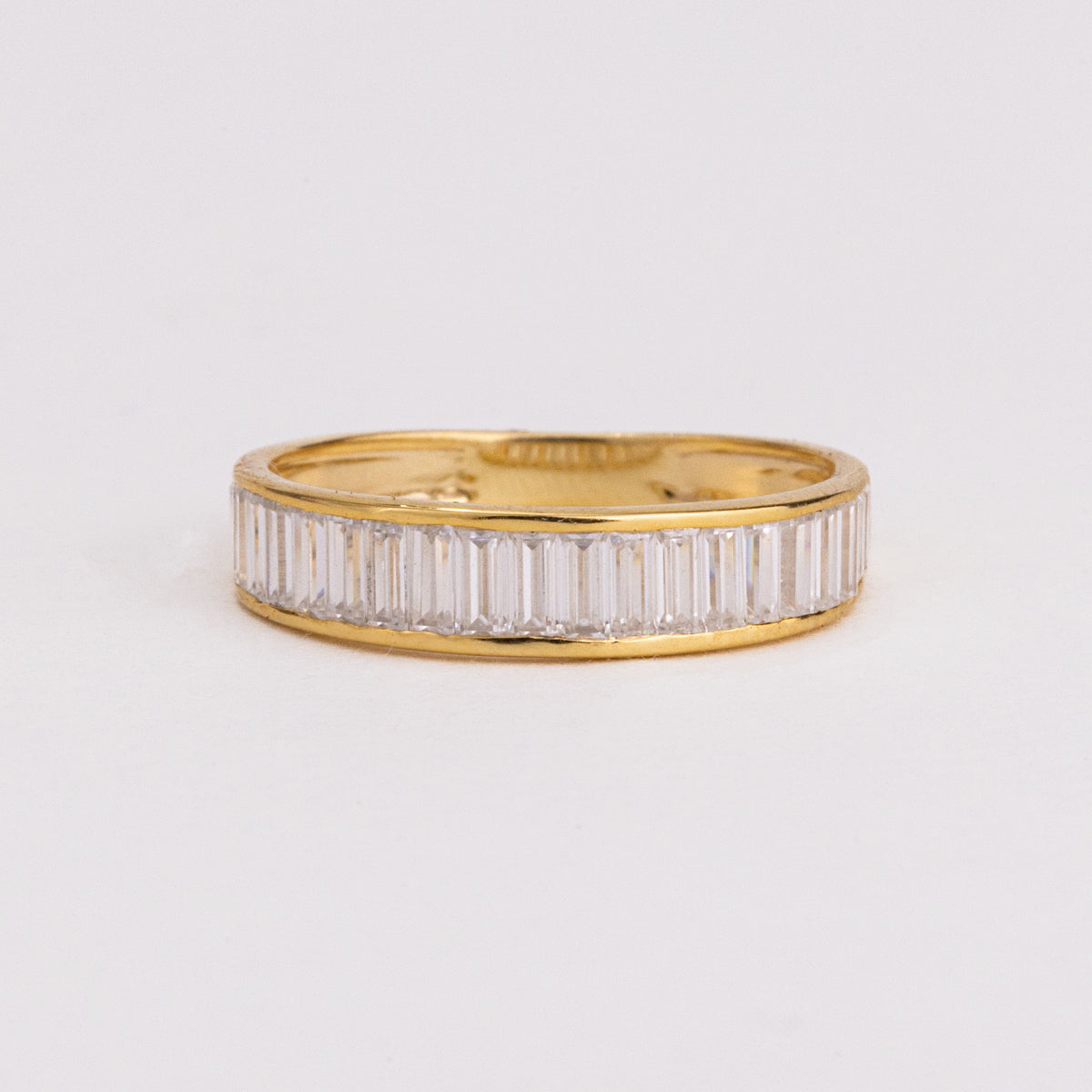 Baguette Lab Grown Diamond Wedding Band, Channel Set Wide Yellow Gold Ring