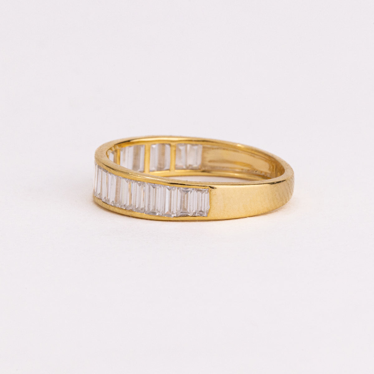 Baguette Lab Grown Diamond Wedding Band, Channel Set Wide Yellow Gold Ring