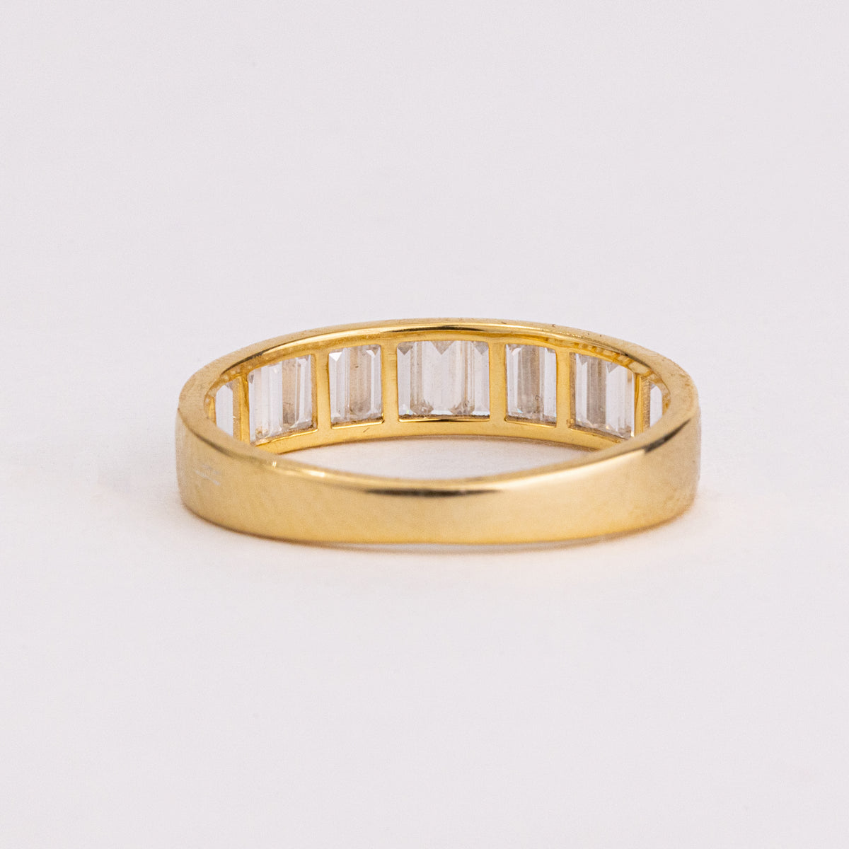 Baguette Lab Grown Diamond Wedding Band, Channel Set Wide Yellow Gold Ring