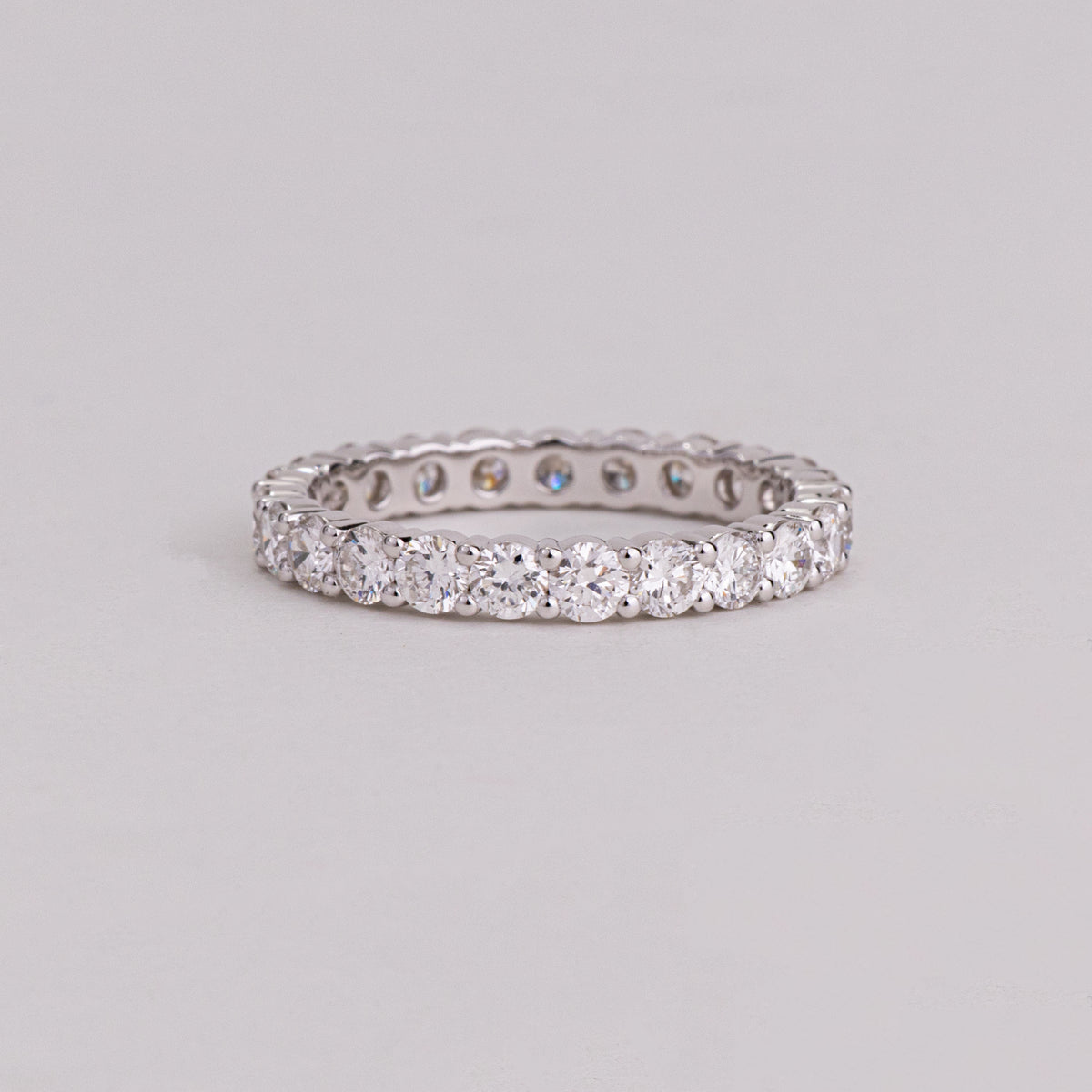 Round Lab Grown Diamond Eternity Band, Shared Prong White Gold Wedding Ring
