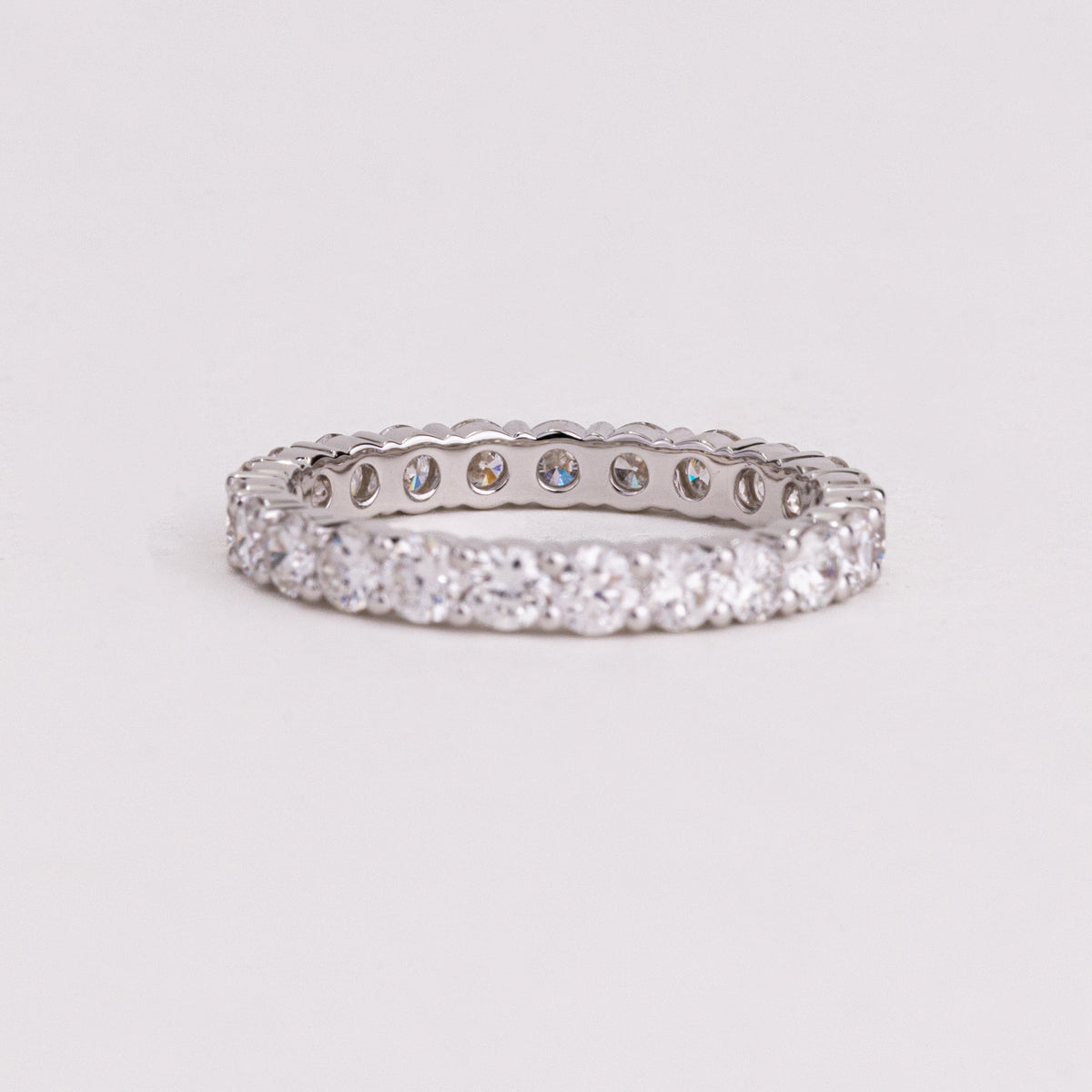 Round Lab Grown Diamond Eternity Band, Shared Prong White Gold Wedding Ring