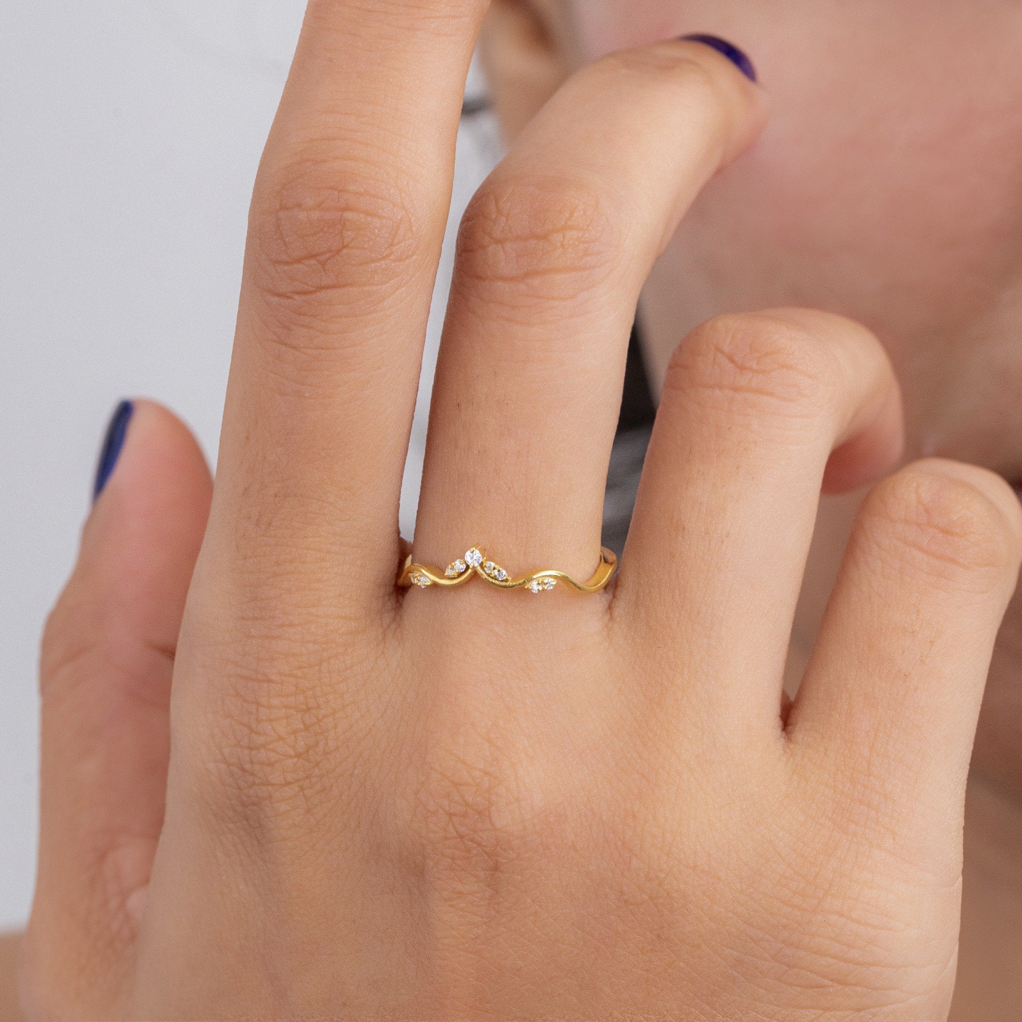 Curved Vine Lab Grown Diamond Wedding Band, Nature Inspired Leaf Ring
