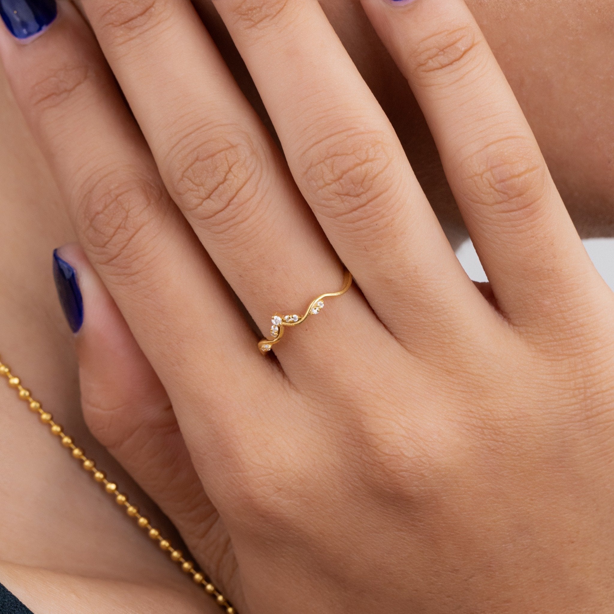 Curved Vine Lab Grown Diamond Wedding Band, Nature Inspired Leaf Ring
