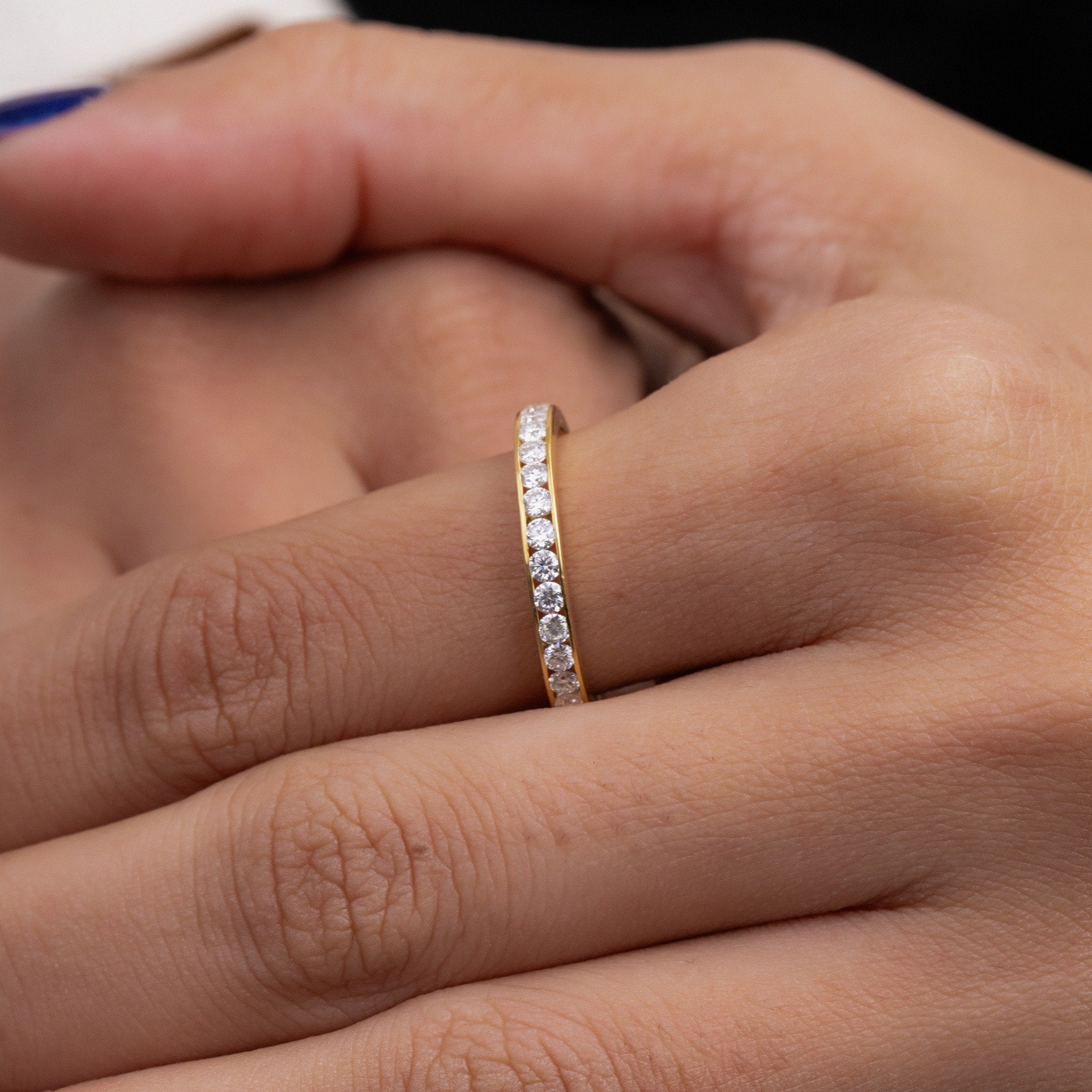 Round Cut Lab Grown Diamond Wedding Band, Channel Set Half Eternity Ring