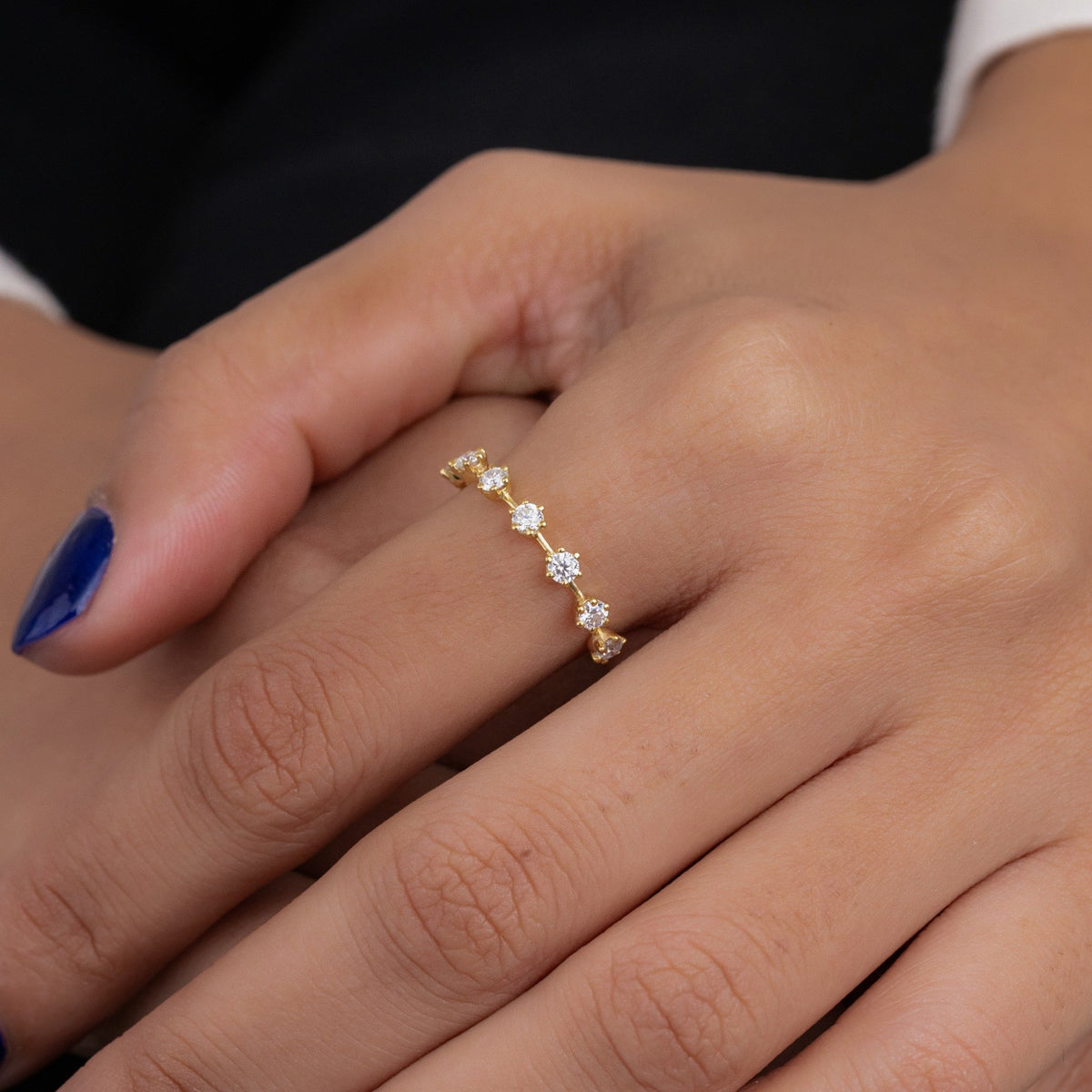 Round Lab Grown Diamond Station Wedding Band, Floating Half Eternity Ring