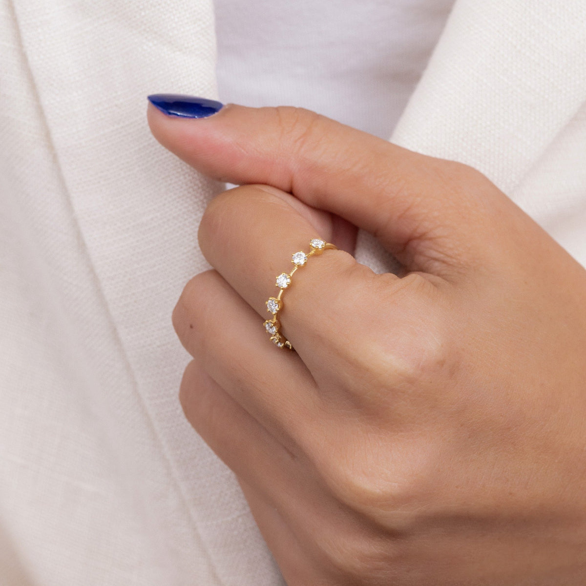 Round Lab Grown Diamond Station Wedding Band, Floating Half Eternity Ring