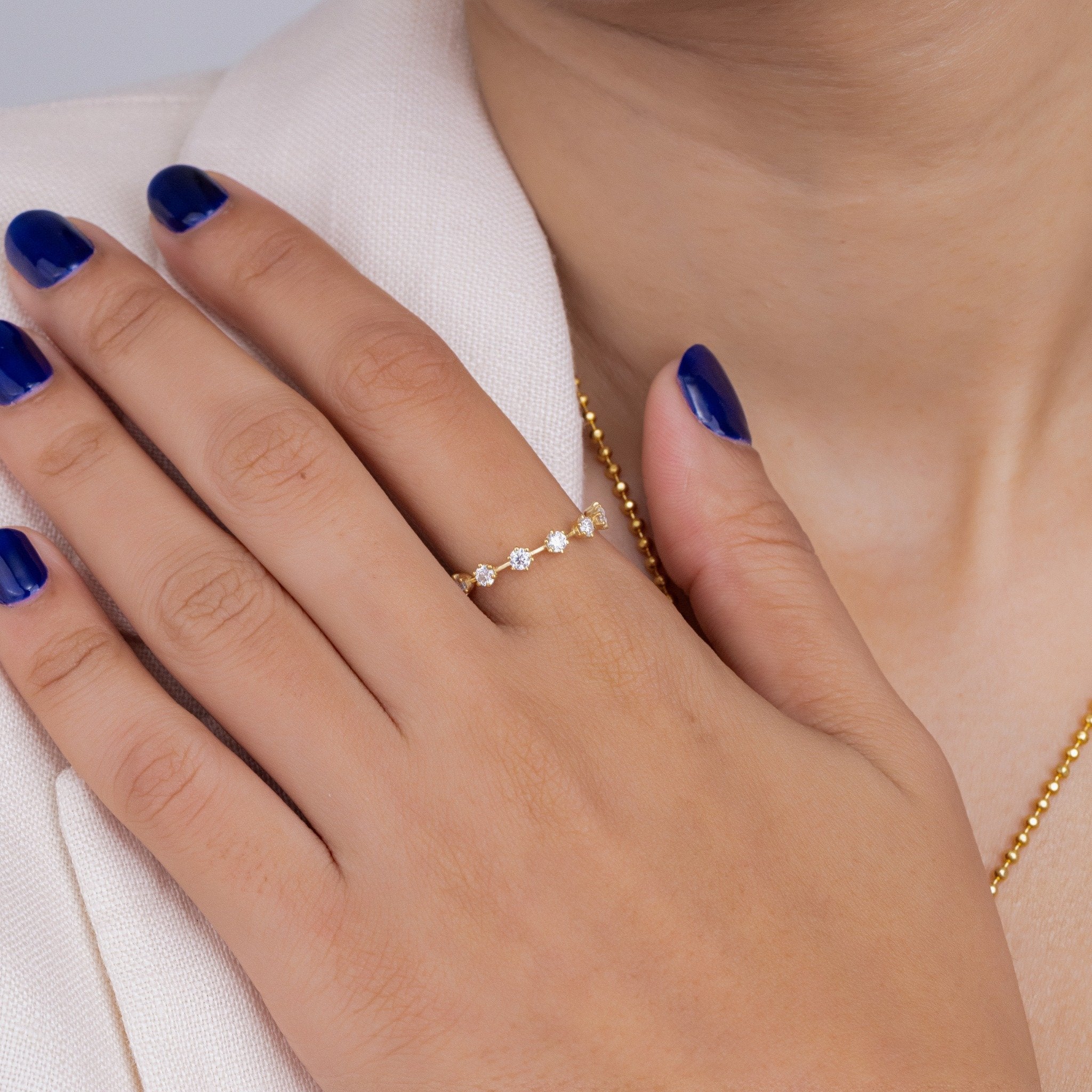 Round Lab Grown Diamond Station Wedding Band, Floating Half Eternity Ring