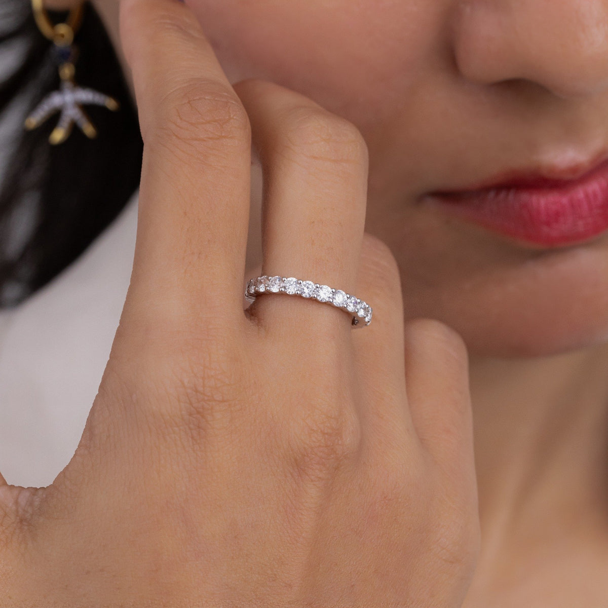 Round Lab Grown Diamond Eternity Band, Shared Prong White Gold Wedding Ring