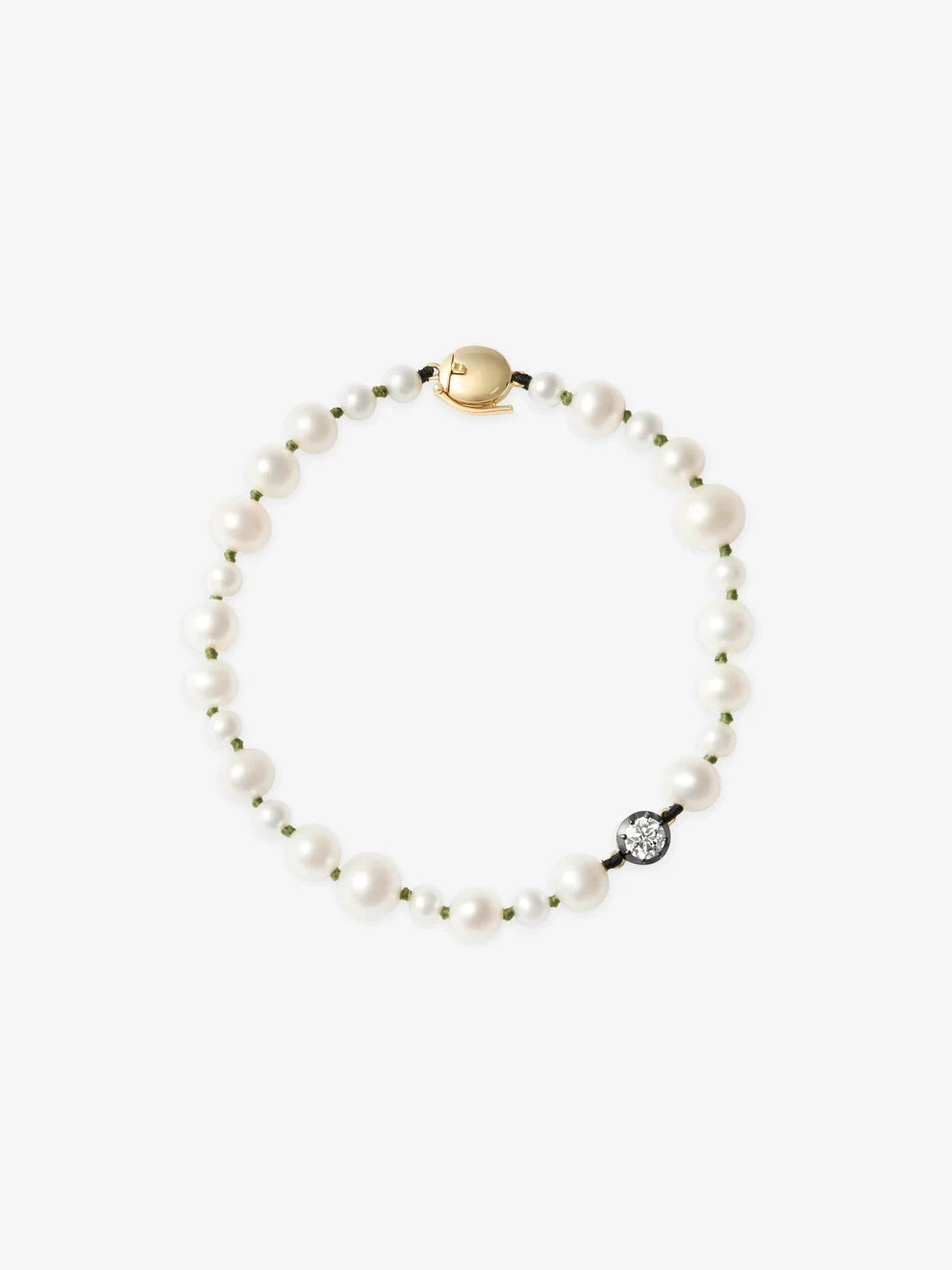 Graduated Freshwater Pearl and Diamond Strand Bracelet, Yellow Gold Silk Knotted Pearl Bracelet