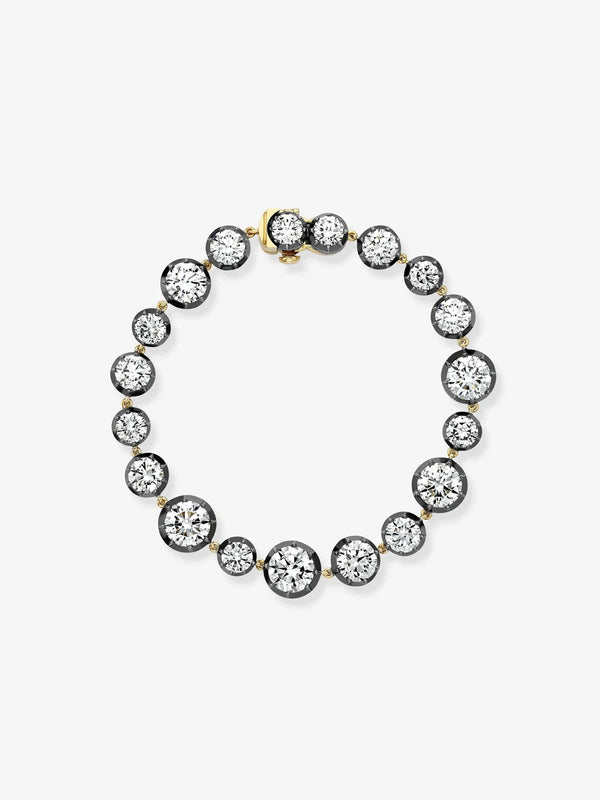 Graduated Round Cut Lab Grown Diamond Tennis Bracelet, Two-Tone Gold Collet Set Bracelet