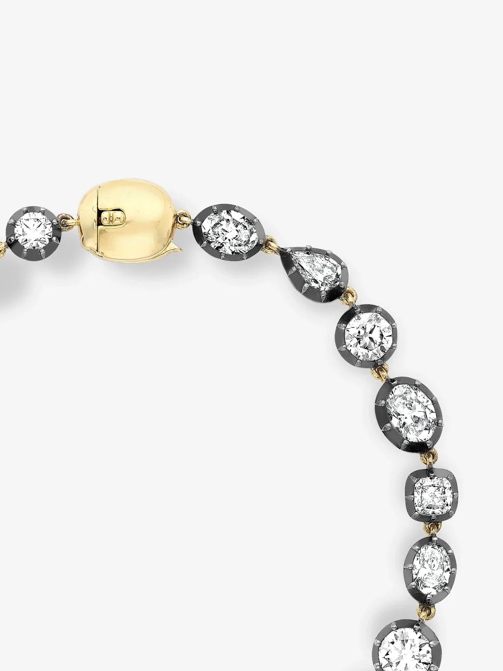 Round and Pear Shape Diamond Tennis Bracelet, Two-Tone Yellow Gold Diamond Link Bracelet