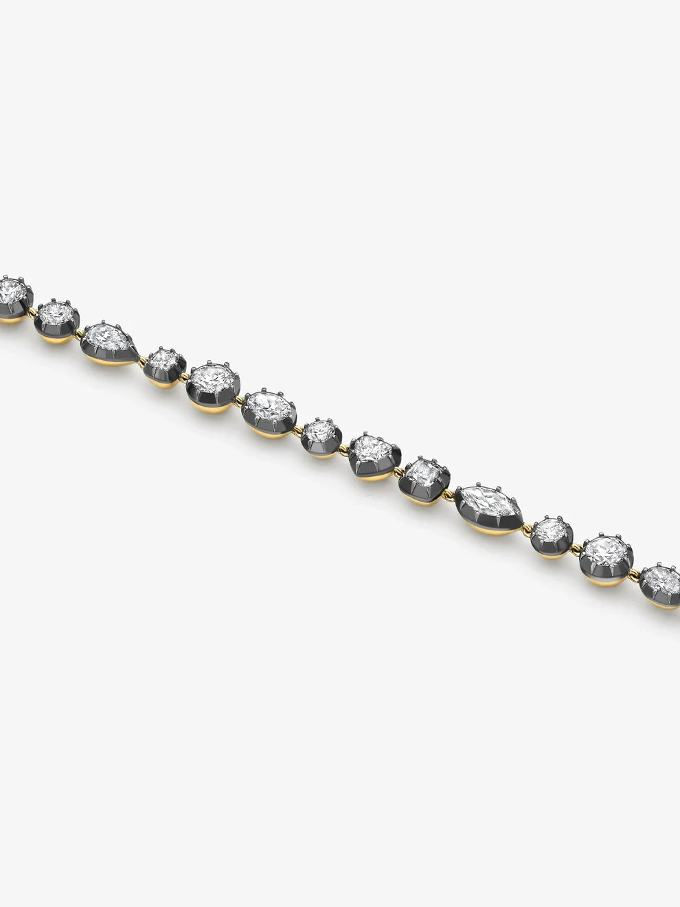 Round and Pear Shape Diamond Tennis Bracelet, Two-Tone Yellow Gold Diamond Link Bracelet