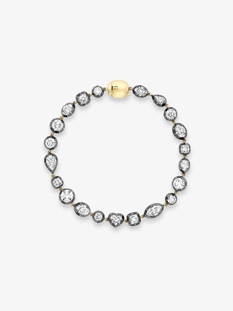 Round and Pear Shape Diamond Tennis Bracelet, Two-Tone Yellow Gold Diamond Link Bracelet