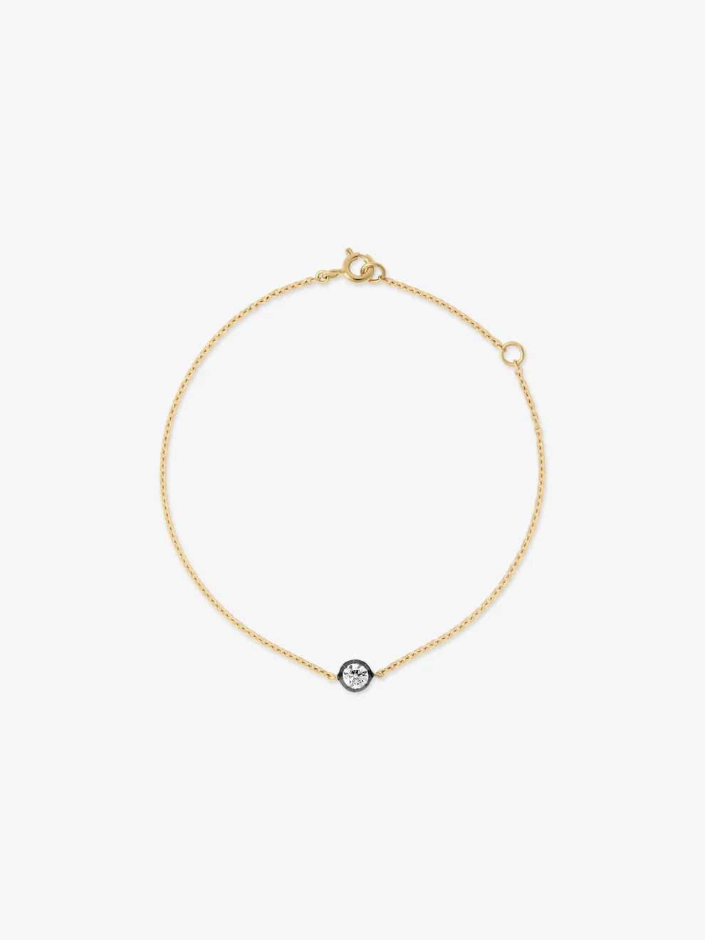 Round Cut Diamond Solitaire Collet Chain Bracelet, Minimalist Blackened Gold Bezel Bracelet