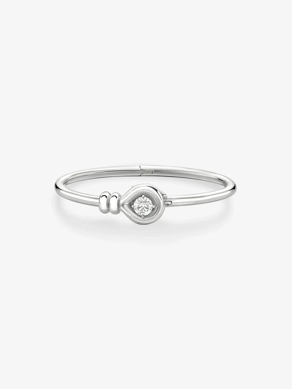 Round Cut Diamond Bangle Bracelet, Heart Inspired Center Setting, White Gold Minimalist Bangle