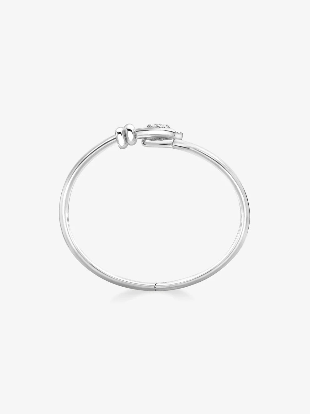 Round Cut Diamond Bangle Bracelet, Heart Inspired Center Setting, White Gold Minimalist Bangle