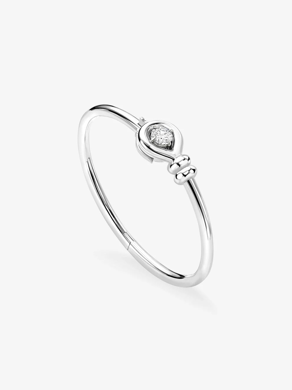 Round Cut Diamond Bangle Bracelet, Heart Inspired Center Setting, White Gold Minimalist Bangle