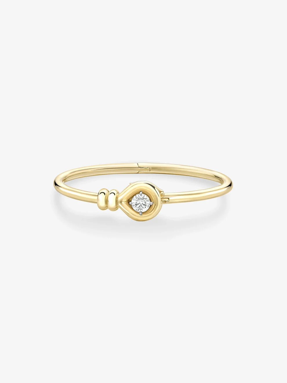 Round Cut Diamond Knot Bangle Bracelet, Minimalist Yellow Gold Hook Bangle, Delicate Solitaire Diamond Bracelet