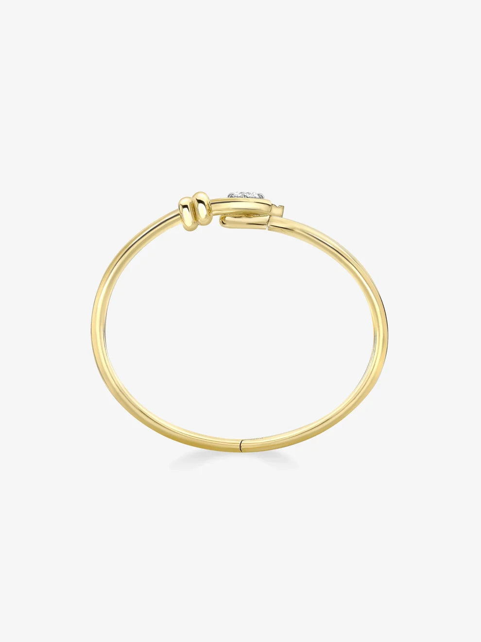 Round Cut Diamond Knot Bangle Bracelet, Minimalist Yellow Gold Hook Bangle, Delicate Solitaire Diamond Bracelet