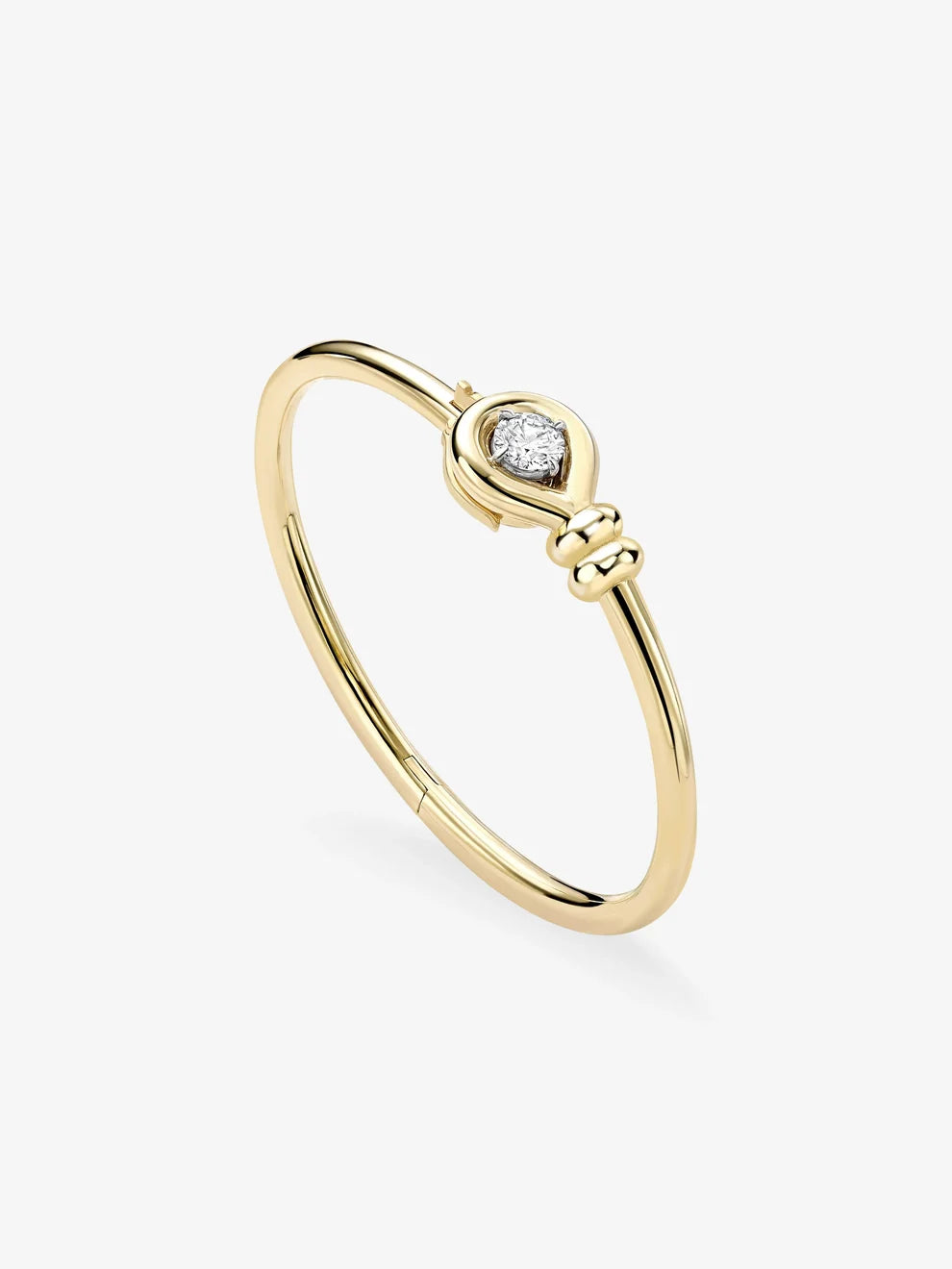 Round Cut Diamond Knot Bangle Bracelet, Minimalist Yellow Gold Hook Bangle, Delicate Solitaire Diamond Bracelet