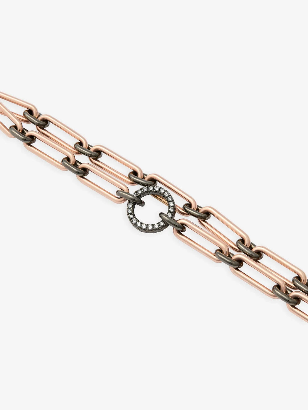 Rose Gold & Black Diamond Link Bracelet, Circular Diamond Clasp, Two-Tone Statement Chain Bracelet