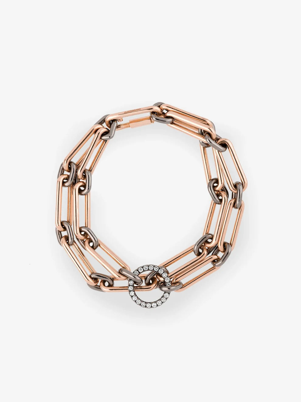 Rose Gold & Black Diamond Link Bracelet, Circular Diamond Clasp, Two-Tone Statement Chain Bracelet