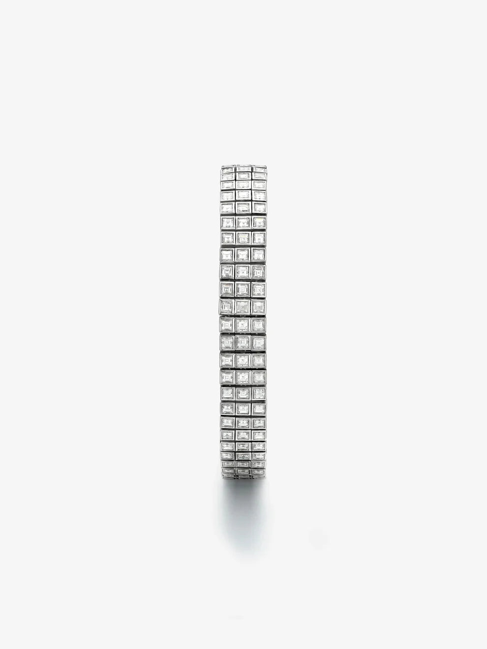 Three-Row Princess Cut Diamond Bezel Tennis Bracelet, Yellow Gold Geometric Grid Line Bracelet